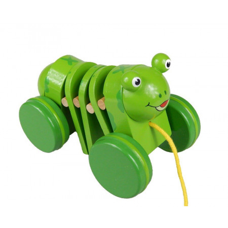Wesoła zielona żabka, zwierzątko do ciągnięcia