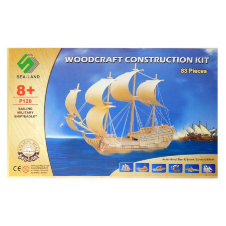 Statek ŻAGLOWIEC ORZEŁ drewniane puzzle 3D przestrzenne trzy maszty