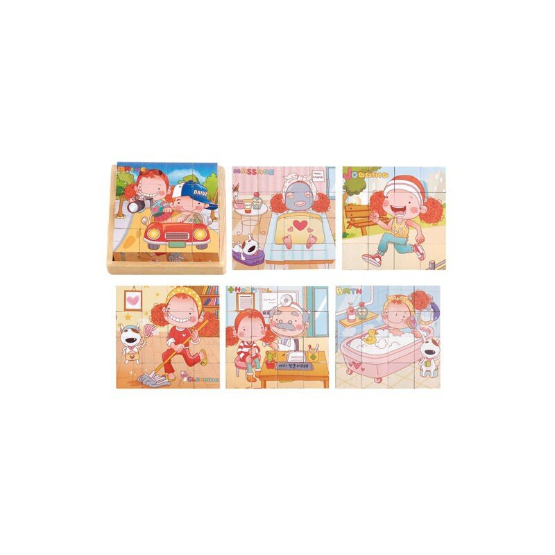 Klocki sześcienne z puzzle 6 obrazków Klocki sześcienne z puzzle 6 obrazków