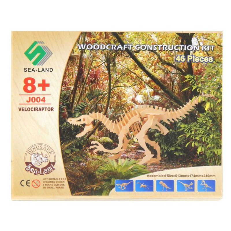 Dinozaur Velociraptor drewniane puzzle 3D przestrzenne