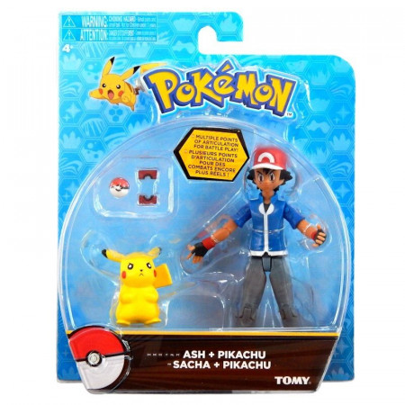 Figurki pokemon • ASH + PIKACHU RUCHOME FIGURKI POKEMON TOMY T18516 T18515