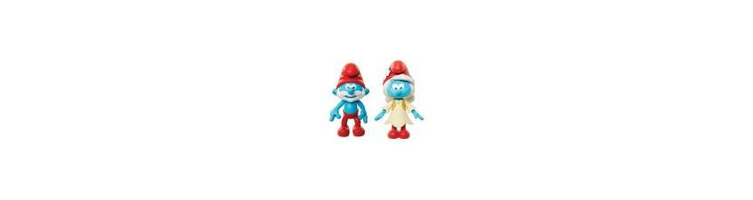 Figurki niebieskich Smerfów - zabawki dla dzieci - pojazdy i domki
